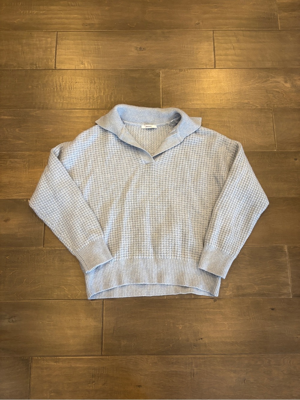 Ricki's Light Blue V-Neck Waffle Knit Collared Sweater